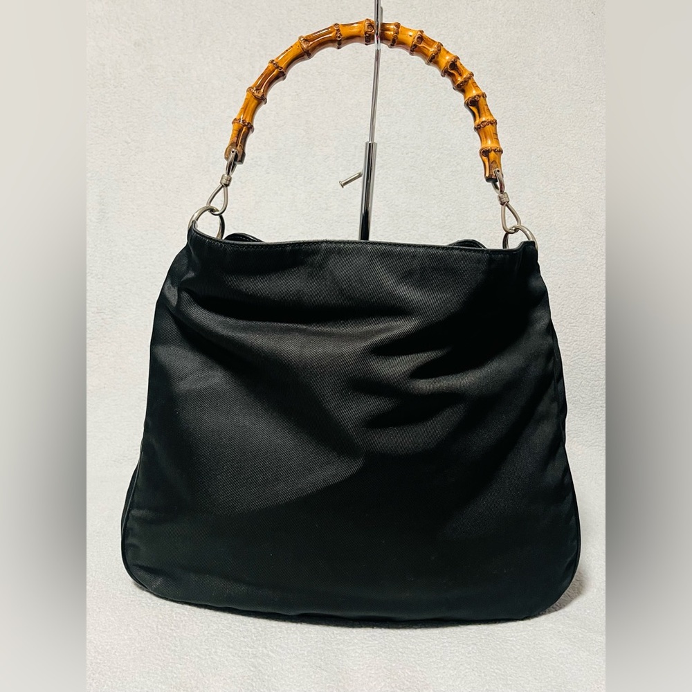 Gucci Bamboo Nylon/ Patented Leather Shoulder Bag - Picture 3 of 15